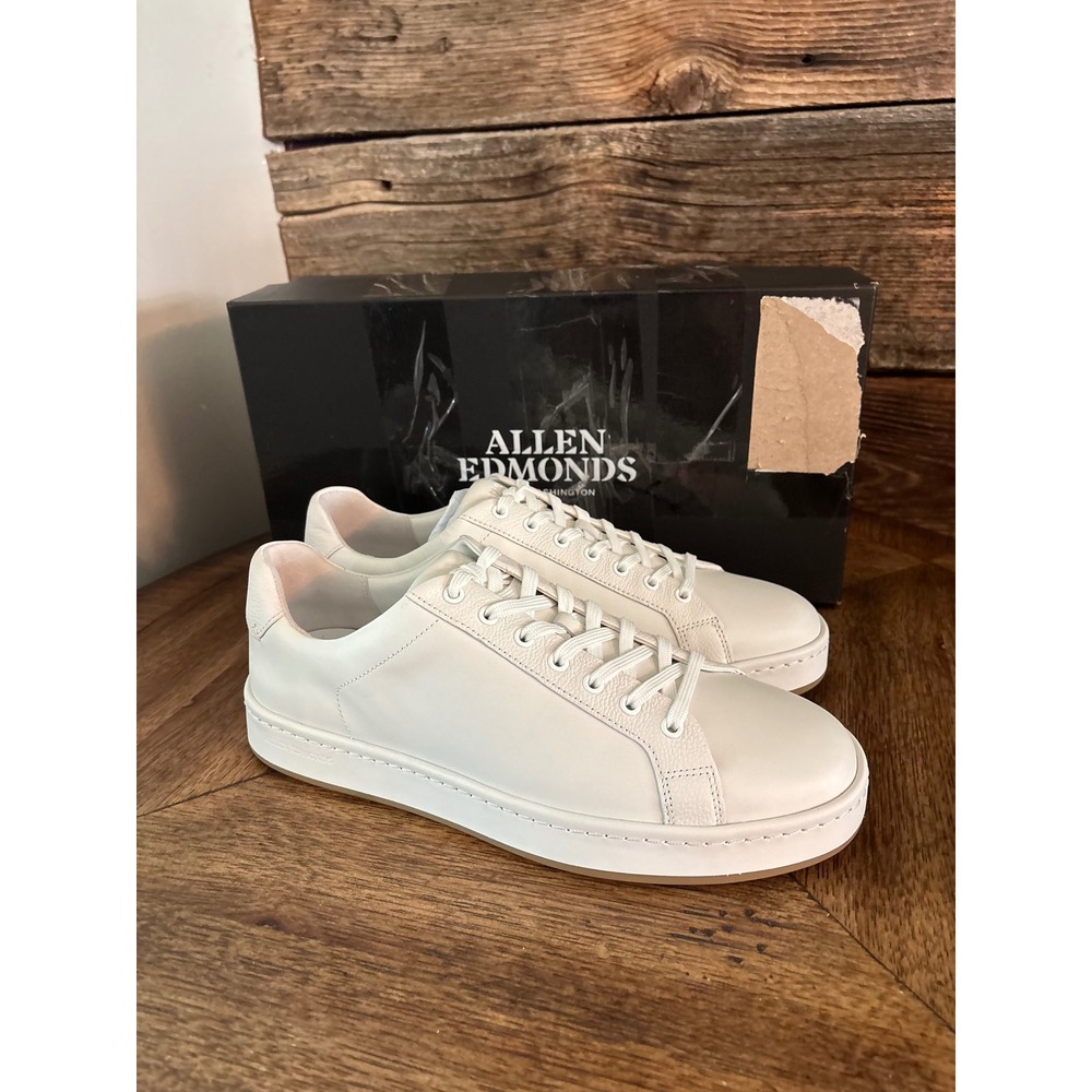 Allen Edmonds Barnes White Leather Sneakers Mens 8.5 3E Wide 7606 Low Top Shoes